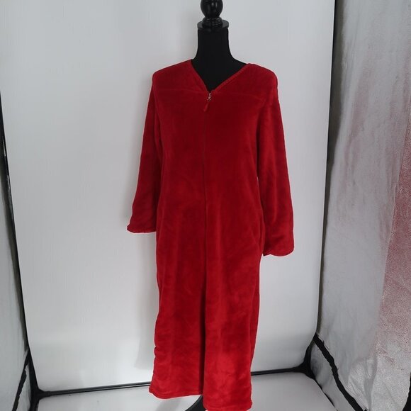 Oscar de la Renta Red Full Zip Night Gown Size Large - Picture 1 of 13